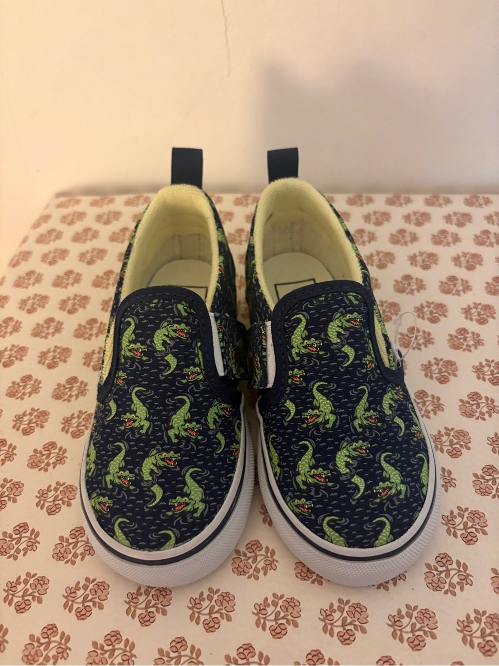 Vans Kids Slip-On Sneakers in Navy with Green Alligator Print